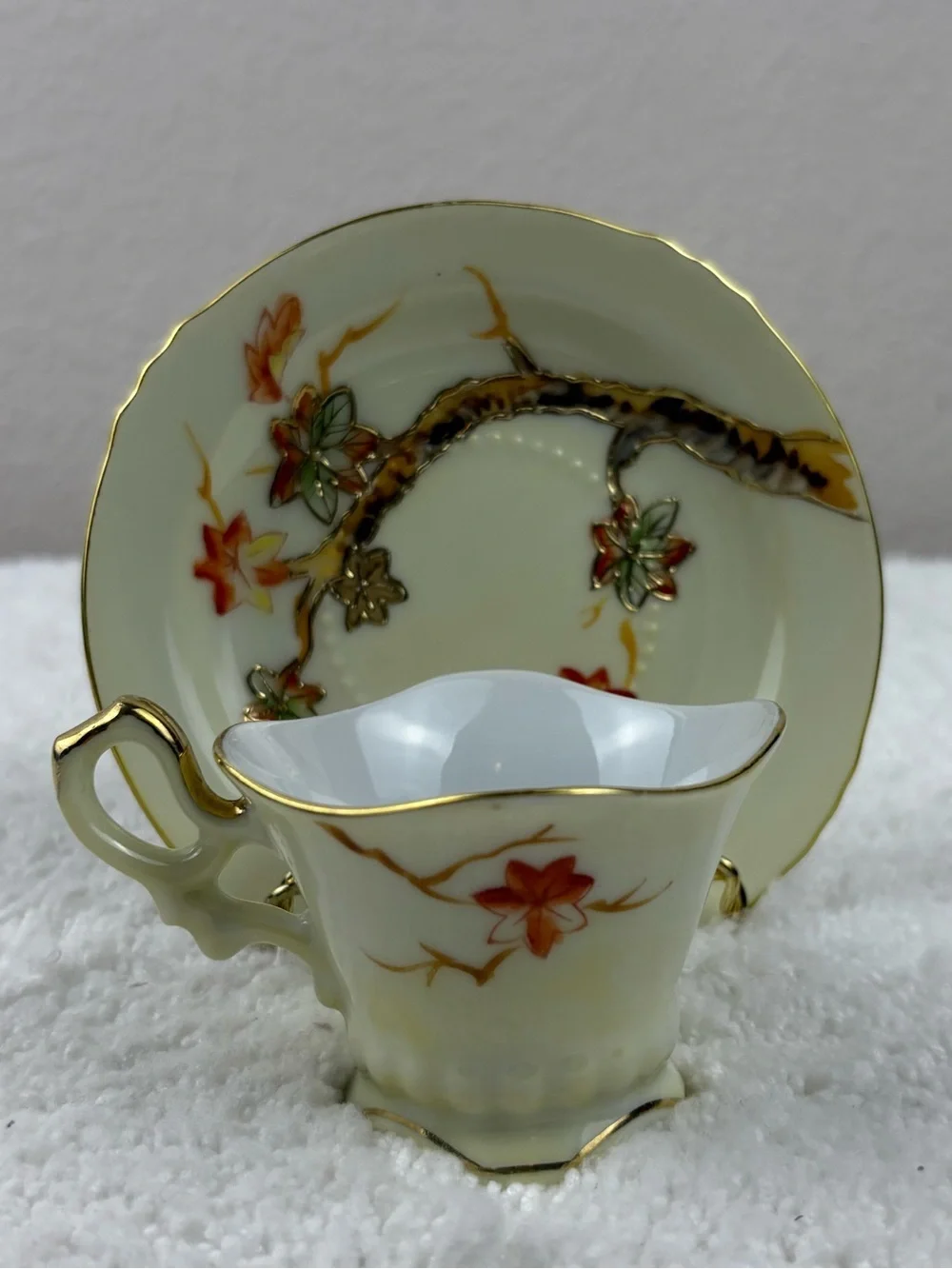 Vintage Sphinx Demitasse Teacup &  Saucer Set-Hand-painted Japanese Maple Design